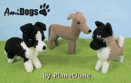 AmiDogs Set 6 (Akita, Greyhound/Whippet, Border Collie) amigurumi crochet patterns by PlanetJune