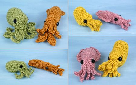 baby cephalopods crochet patterns by planetjune: octopus, squid, cuttlefish, nautilus