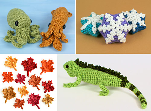 examples of PlanetJune crochet patterns that make use of crocheting into the back bumps of chains