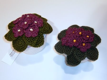 crocheted african violets by planetjune and silverlotus