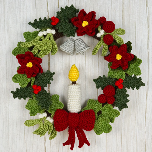 Christmas Decor Collection crochet patterns by PlanetJune (made into a seasonal wreath) 