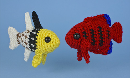 Aquaami Tropical Fish crochet patterns by PlanetJune. Set 4: Pajama Cardinalfish and Flame Angelfish