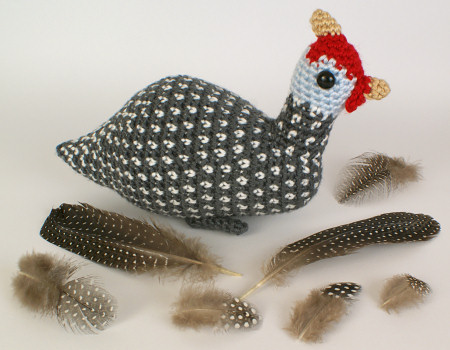 amigurumi guinea fowl and real feathers