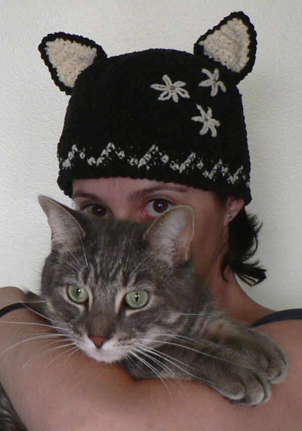 cat in hat. I crocheted the cat hat in