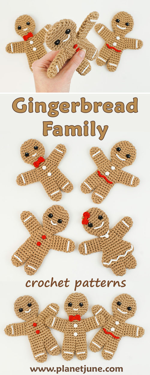 Gingerbread Family crochet patterns by PlanetJune - Gingerbread Man and Gingerbread Girl
