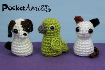 PocketAmi Set 6: Pets crochet patterns (puppy, parrot, kitten) by planetjune