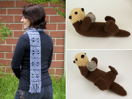 new scarf design and amigurumi sea otter by planetjune