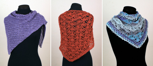 Cozy Mesh and Palm Leaves shawl crochet patterns by planetjune