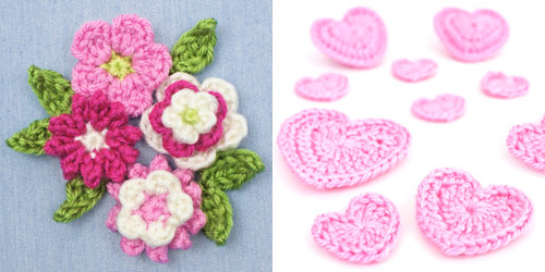 small embellishment ideas: Posy Blossoms and Love Hearts crochet patterns by PlanetJune