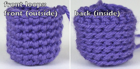 sc comparison: front loops, both loops, back loops