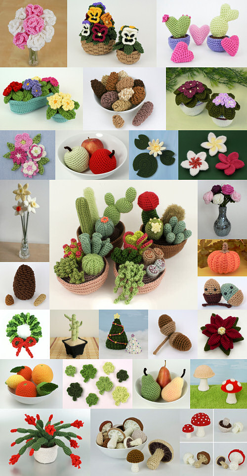 PlanetJune BotaniCAL crochet patterns: crocheted potted plants, fruit and flowers