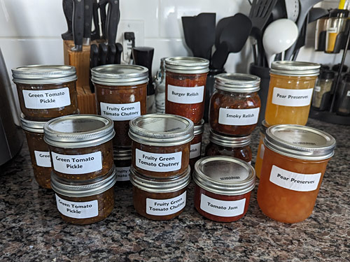 jars of homemade chutneys and preserves