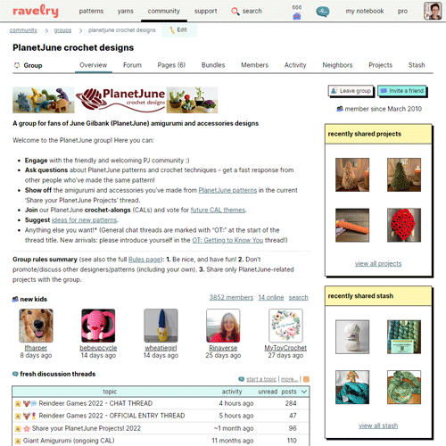 the PlanetJune crochet designs group on Ravelry