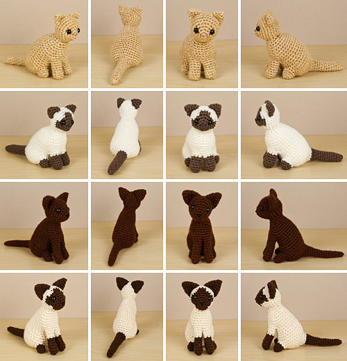 AmiCats Collection 2 crochet patterns by PlanetJune: Persian, Himalayan, Burmese and Siamese amigurumi cats