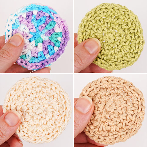 comparing cotton yarns for crocheted cosmetic rounds
