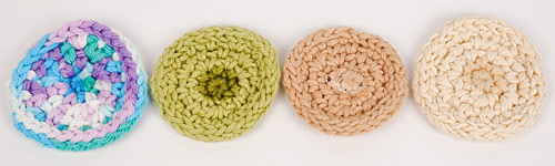 comparing cotton yarns for crocheted cosmetic rounds