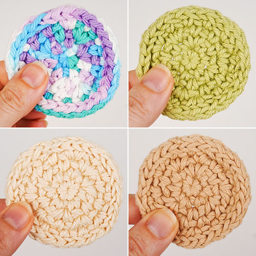 comparing cotton yarns for crocheted cosmetic rounds