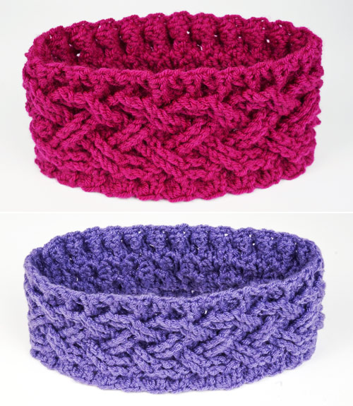 Cozy Cables Earwarmer crochet pattern by PlanetJune