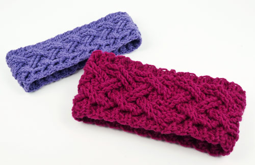 Cozy Cables Earwarmer crochet pattern by PlanetJune