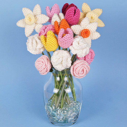 basic rose, daffodils, carnations and tulips crochet patterns, by planetjune