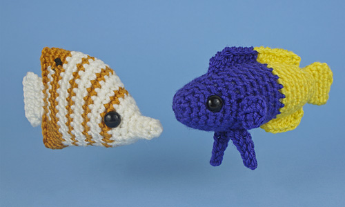 Aquaami Tropical Fish crochet patterns by PlanetJune. Set 3: Copperband Butterflyfish and Royal Gramma