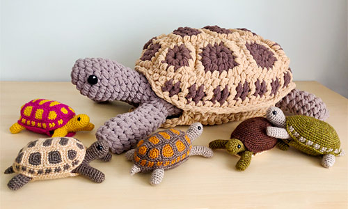Giant Amigurumi Tortoise and regular size Tortoises (from Tortoise crochet pattern and expansion pack by PlanetJune)