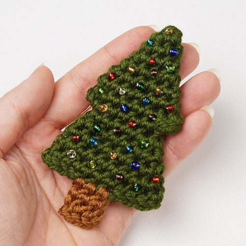 beaded Christmas tree from the Gingerbread Tree & Christmas Tree Ornaments crochet pattern by PlanetJune