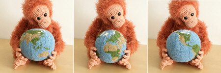 punchneedle globe (with crocheted orangutan) by planetjune