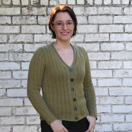 green ribbed cardigan