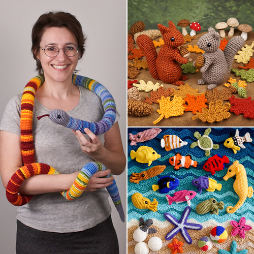 June Gilbank (PlanetJune) with some of her crochet patterns