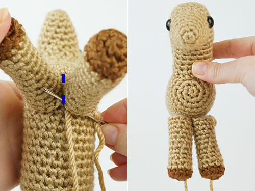 attaching legs evenly on a standing amigurumi animal