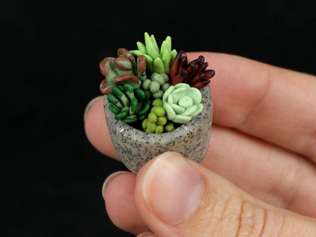 miniature polymer clay succulent garden by planetjune