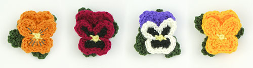 pansy pins from pansies crochet pattern by planetjune