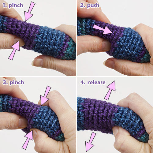 tutorial: fix lumpy stuffing in amigurumi; the pinch and push method