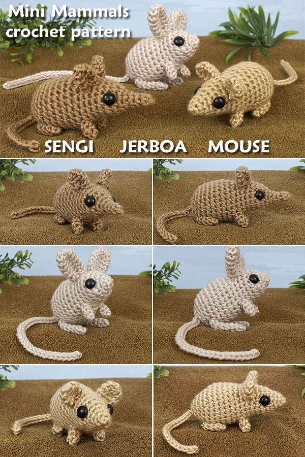 Mini Mammals crochet pattern by PlanetJune - crochet an adorable Sengi, Jerboa and Mouse