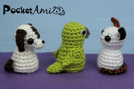 PocketAmi Set 6: Pets crochet patterns (puppy, parrot, kitten) by planetjune