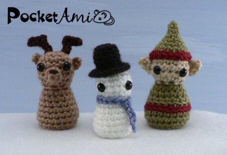 crocheted reindeer, snowman, elf - pocketami christmas by planetjune
