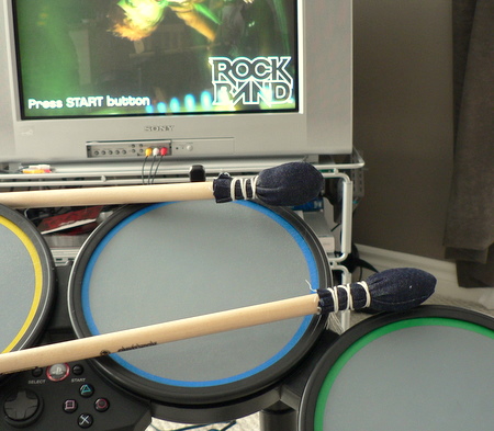modified quieter rock band drumsticks