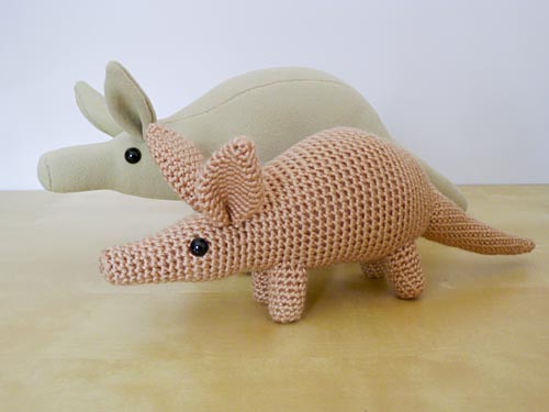 hand-sewn aardvark and amigurumi Aardvark crochet pattern, by PlanetJune