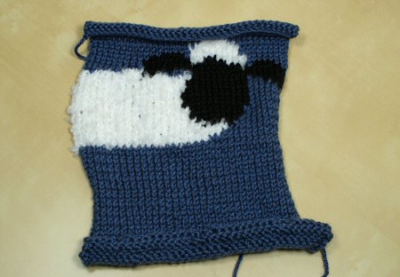 knooked shaun the sheep bag, pre-blocking