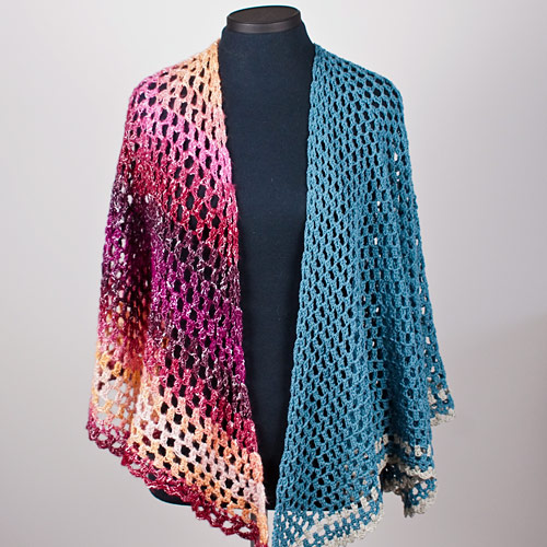shawl comparison: Half Hexagon Shawl crochet pattern by PlanetJune in two different yarn weights