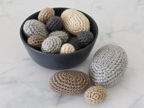 bowl of crocheted stones - Stone Collection crochet pattern by PlanetJune 