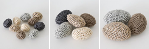 small, medium and large crocheted stones - Stone Collection crochet pattern by PlanetJune 