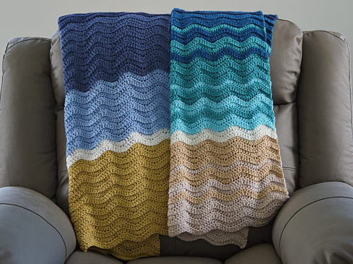 Turtle Beach blanket crochet patterns (Classic Blue and Teal Ombre versions) by PlanetJune