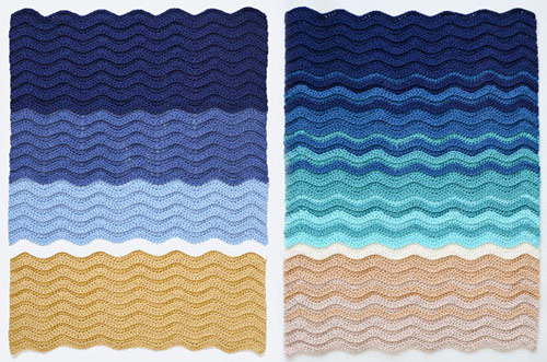 Turtle Beach blanket crochet patterns (Classic Blue and Teal Ombre versions) by PlanetJune