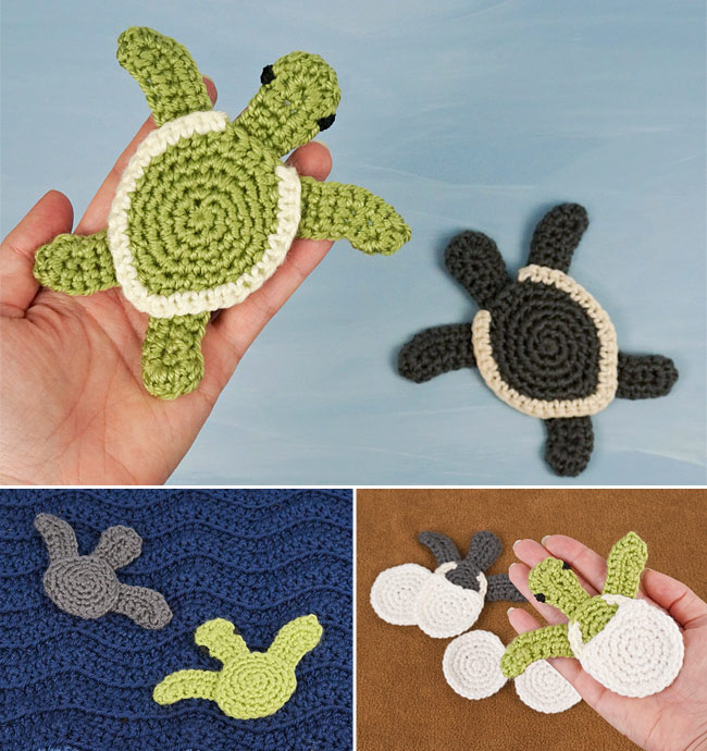 Baby Sea Turtle Applique and Hatchlings crochet patterns by PlanetJune