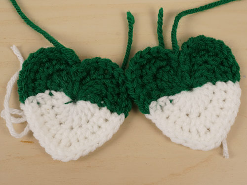 prototypes for two-tone heart crochet pattern by planetjune