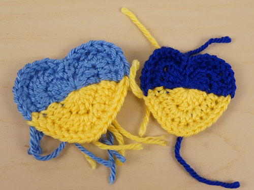 prototypes for two-tone heart crochet pattern by planetjune