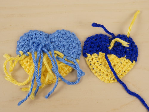 prototypes for two-tone heart crochet pattern by planetjune