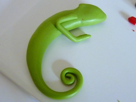 fimo chameleon wip by planetjune